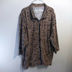 Onque Woman Full Zip Long Sleeve Brown Tribal Print Long Sleeve Women's Size XXL